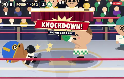 Fight Night: a boxer goes down under a KNOCKDOWN banner while the referee counts.